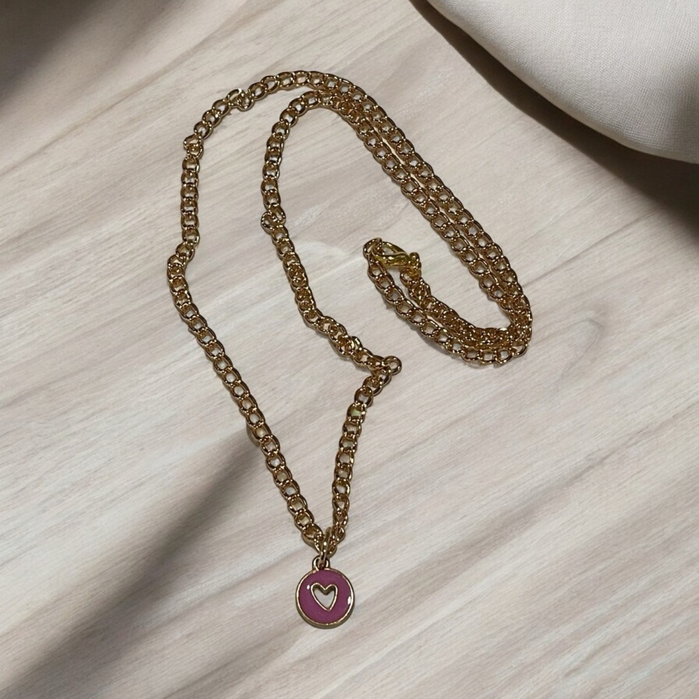 Pink Heart Charm Necklace w/ 12in. Chain w/ Lobster Clasp Closure